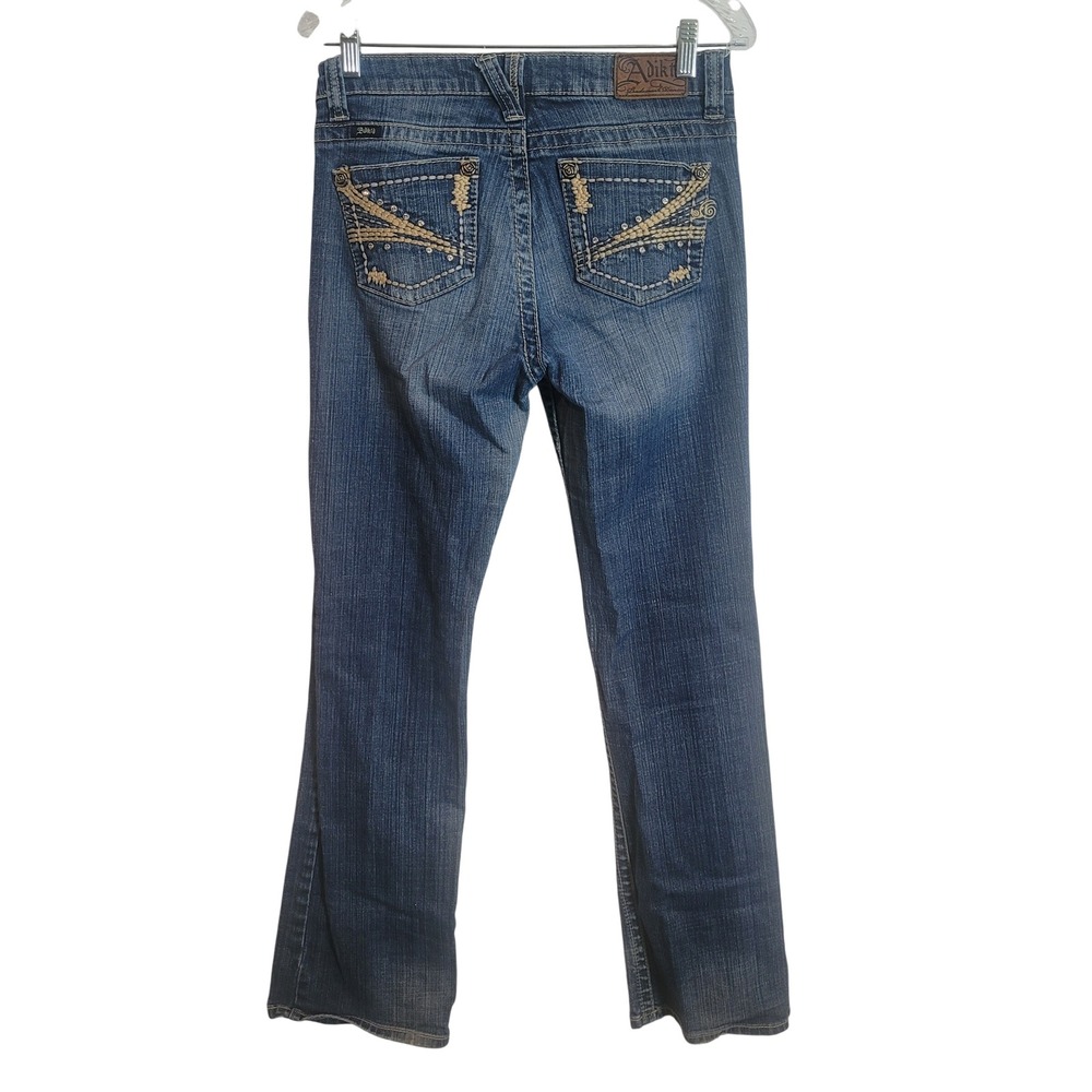 Adiktd Denim Women Bootcut Jeans Low Rise Blue Rhinestone Embellished Size 6 Y2K
